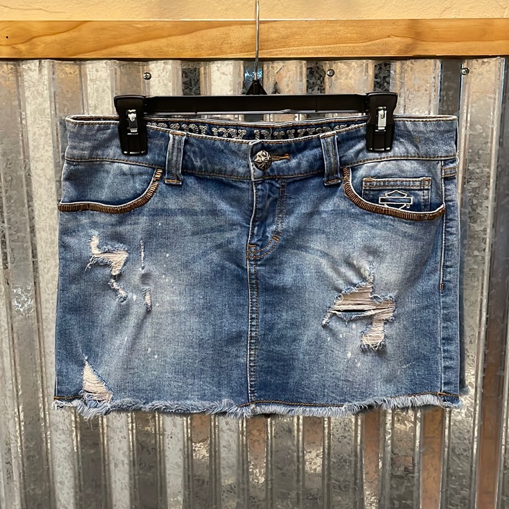 Harley Davidson Distressed Denim Skirt